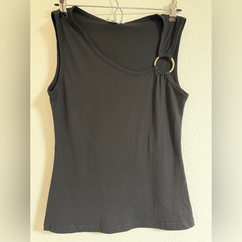Black Sleeveless Top with Gold Ring Detail